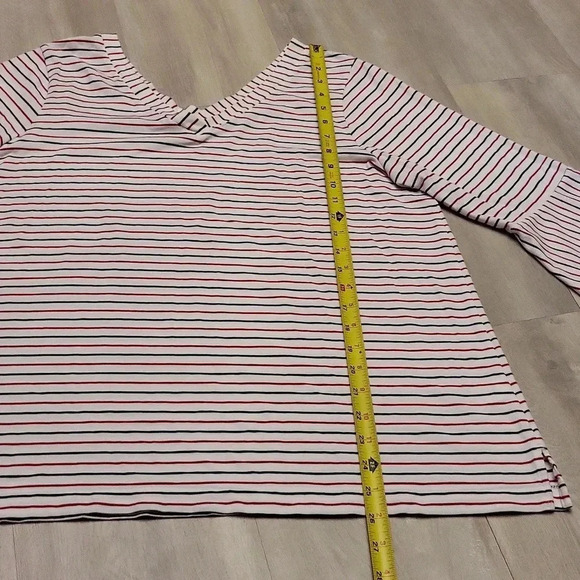 J Jill Striped 3 Quarter Bell Sleeve V Neck White Red Blue Blouse Womens Size L‎ - Picture 6 of 8
